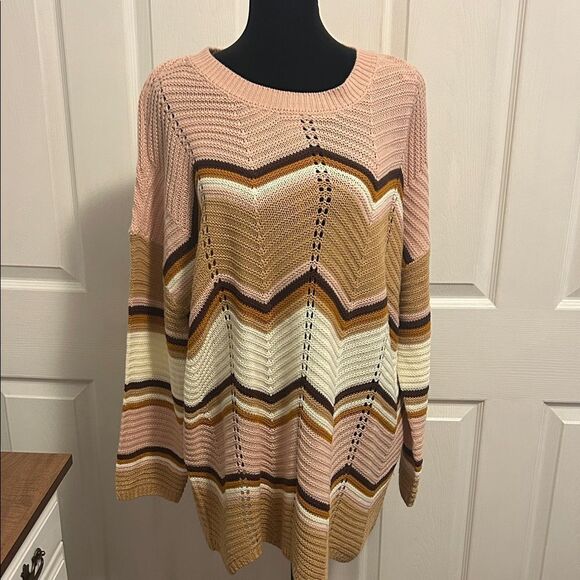 Jolie & Joy by FCT With Love Sweaters - NWT Chevron Patterned Knit Sweater - Pink, Brown, and Cream 3x